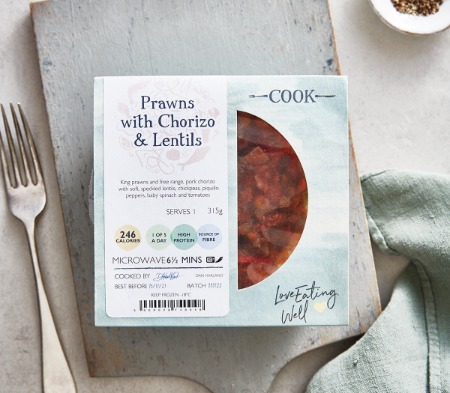 Prawns with Chorizo & Lentils