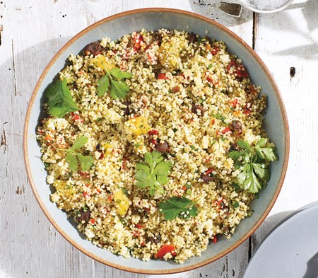 Fruity Couscous Salad with a Green Harissa Dressing