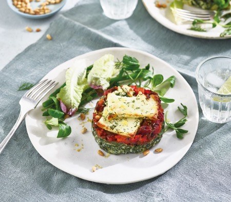 Halloumi, Red Pepper & Spinach Stacks