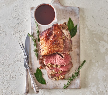 British Sirloin Topped with Bacon, Chestnut & Shallot Stuffing British Sirloin Topped with Bacon, Chestnut & Shallot Stuffing