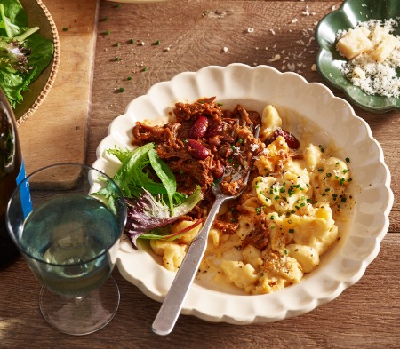 Pulled BBQ Beef with Mac & Cheese