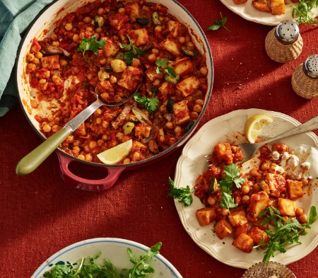 Halloumi & Chickpea Stew with Paprika-Roasted Potatoes Halloumi & Chickpea Stew with Paprika-Roasted Potatoes