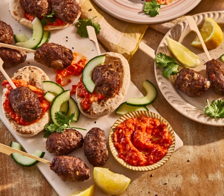 Mini Koftas with Romesco Dip